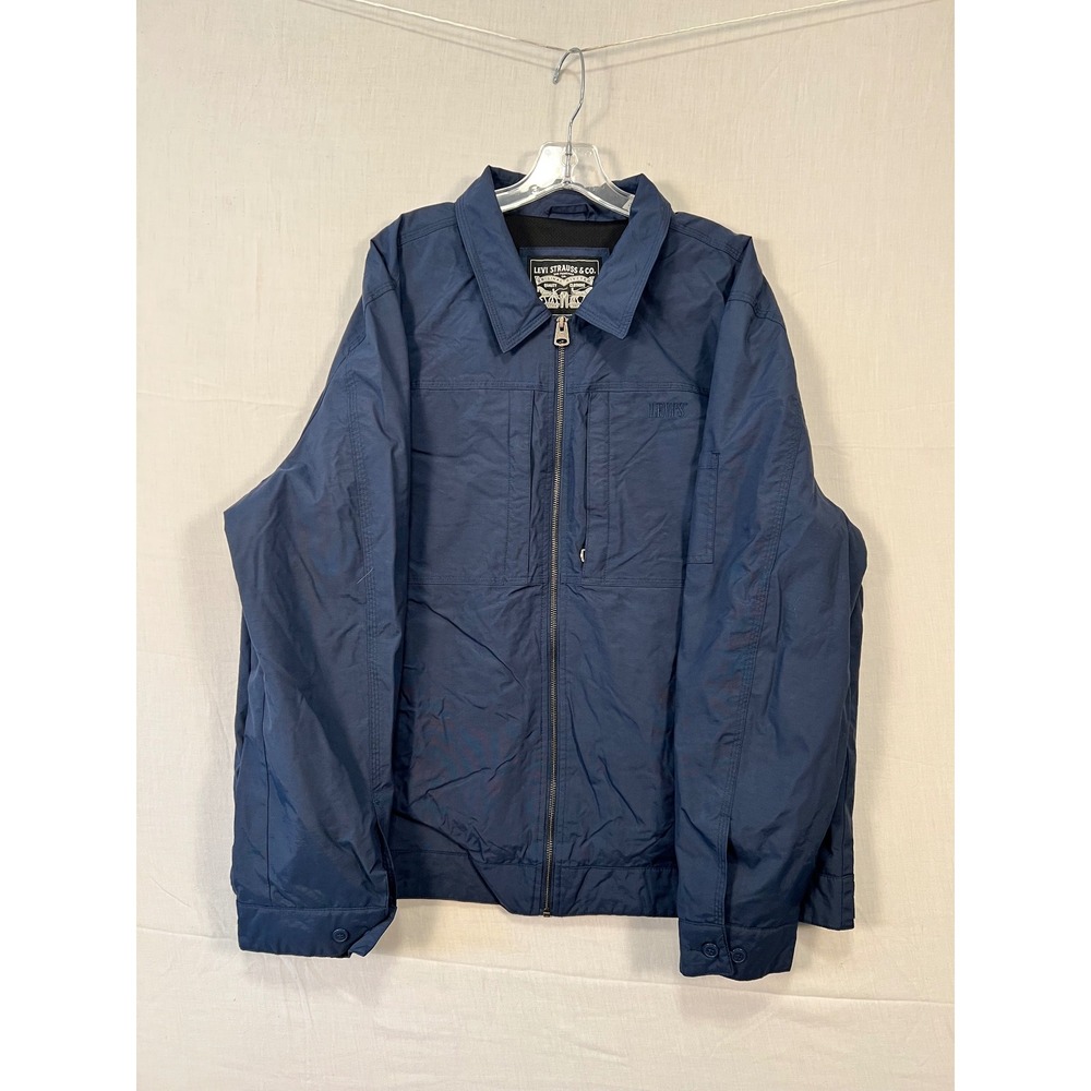 Levi Strauss & Co Mens XXL Navy Blue Nylon Windbreaker Jacket Big Back Logo 3574